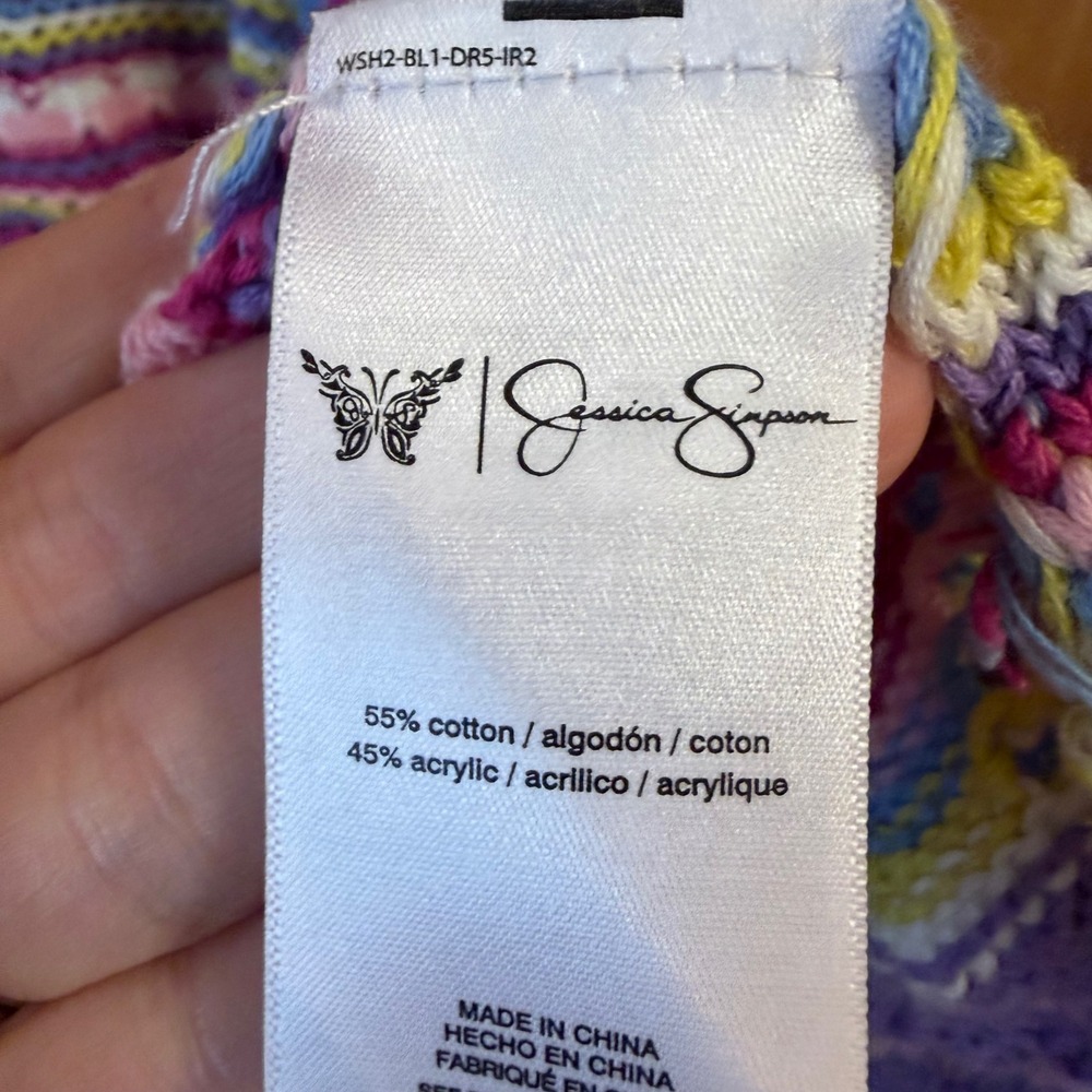 Jessica Simpson Multi Color Chevron Pointelle Knit Open Front Cardigan S/M - Picture 6 of 8